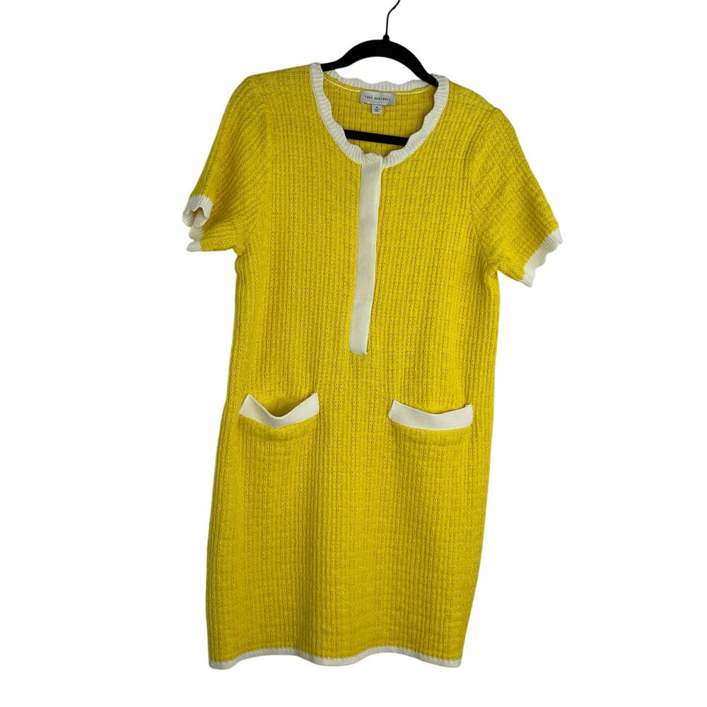 Free Assembly Yellow Scalloped Knit Retro Mini Dress Size Medium Academia